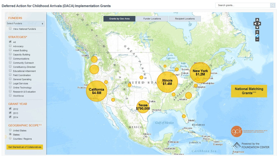 Deferred Action for Childhood Arrivals (DACA) Implementation Grants Map